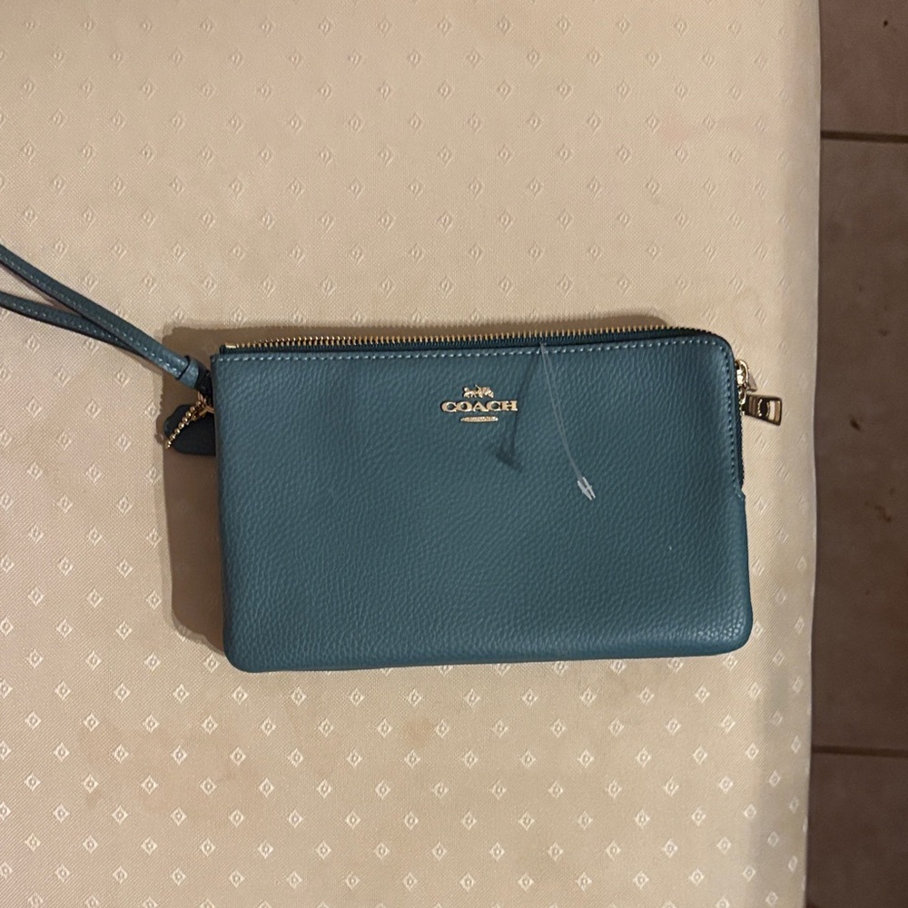 Coach Teal Leather Wristlet